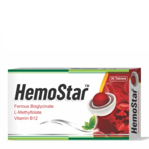 Discover Hemostar Tablet, a premium supplement with Ferrous Bisglycinate, L-Methyl Folate, and Vitamin B12 to support red blood cell formation, energy, and overall wellness.