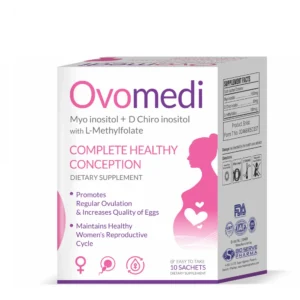 Support fertility and reproductive wellness with Ovomedi Sachet. A complete blend of Myo-Inositol, D-Chiro Inositol, and L-Methyl Folate formulated for women’s health and healthy conception.