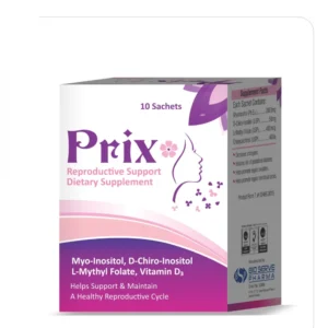 Support fertility, hormonal balance, and healthy conception with Prix Sachet, a blend of myo-inositol, d-chiro inositol, L-methyl folate, and Vitamin D3. Specially formulated for women’s reproductive wellness.