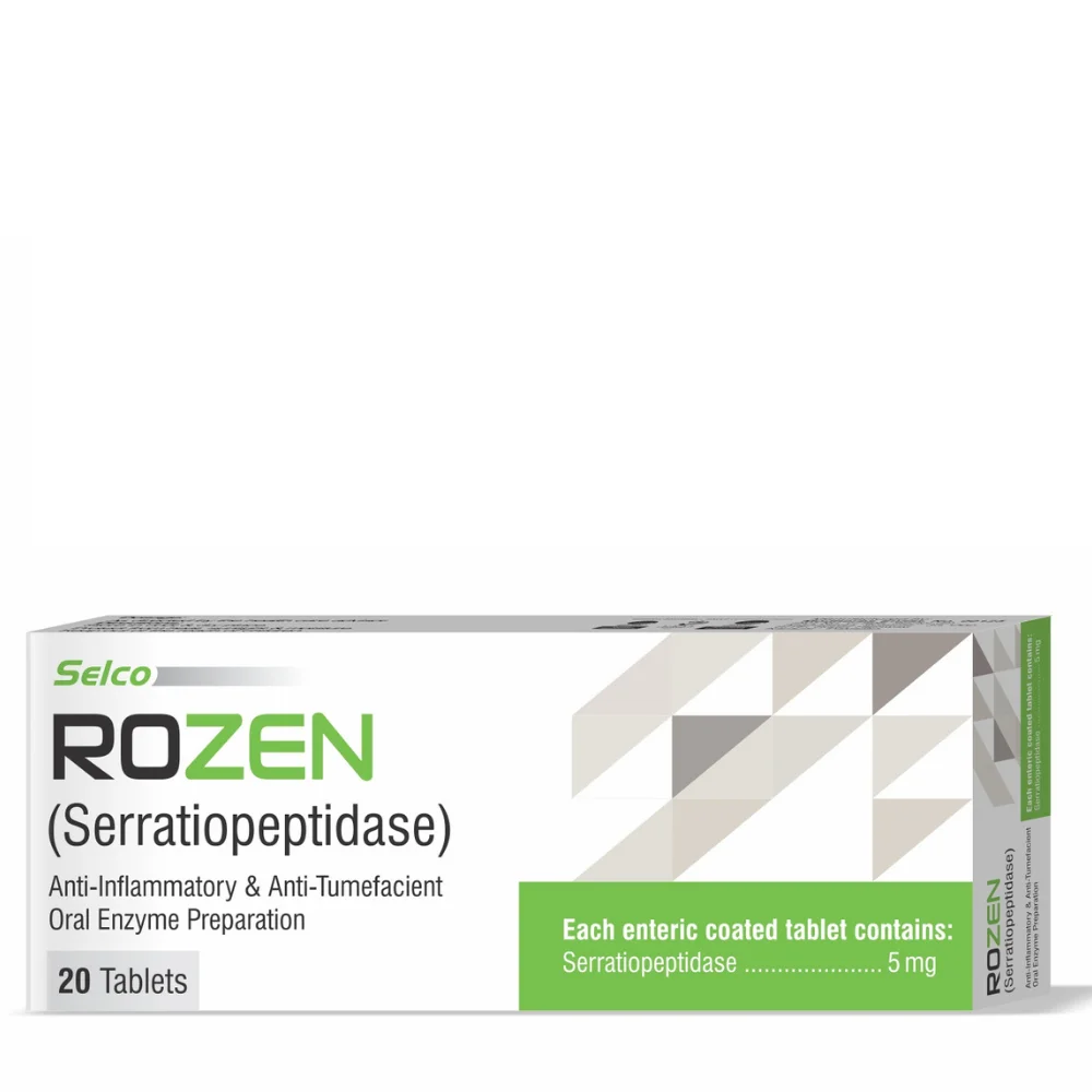 Discover the power of Rozen Tablets, an oral enzyme preparation with Serratiopeptidase. Rozen Tablets provide anti-inflammatory and anti-tumefacient benefits for effective pain, swelling, and tissue recovery support.