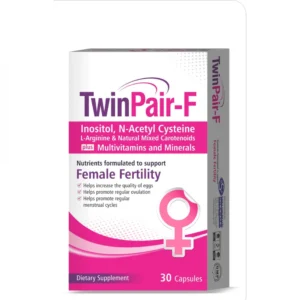 Discover TwinPair-F, a fertility support capsule for women enriched with Inositol, N-Acetyl Cysteine, L-Arginine, and Natural Mixed Carotenoids. TwinPair-F promotes ovulation, hormonal balance, and reproductive health.