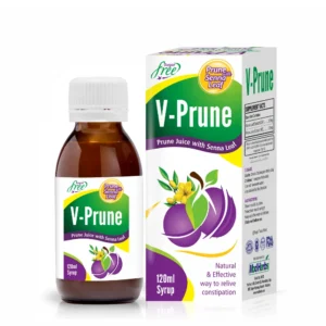 V-Prune Syrup is a sugar-free natural laxative containing prune juice and senna leaf extract. It provides gentle and effective constipation relief, improves bowel movement, and supports digestive health naturally. Try V-Prune Syrup for a balanced gut and daily comfort.