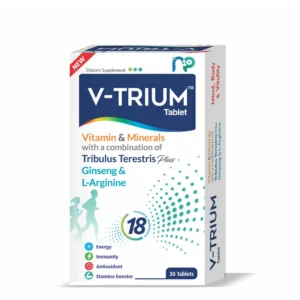 V-Trium Tablets combine essential vitamins, minerals, Tribulus terrestris, Ginseng, and L-Arginine to enhance stamina, vitality, and male performance. Discover how V-Trium Tablets support energy, reproductive health, and overall well-being.