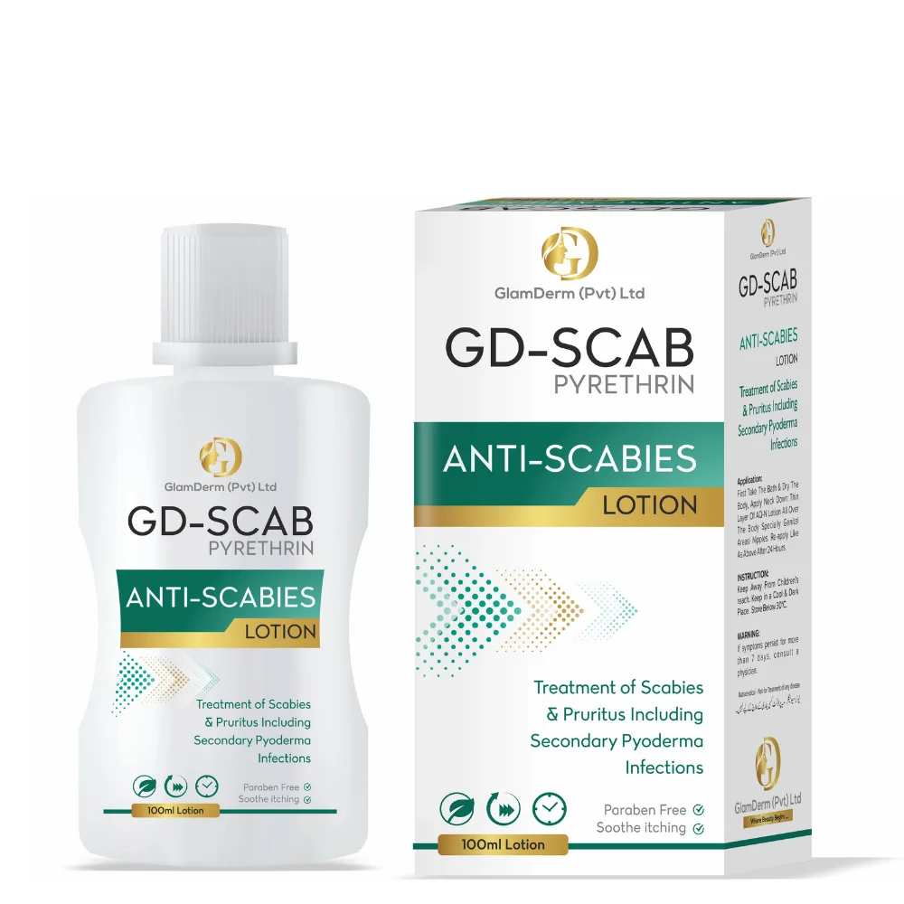 Get fast, effective scabies treatment with GD-Scab Antiscabies Lotion. Pyrethrin-based formula eliminates mites, soothes itching, and protects skin health.